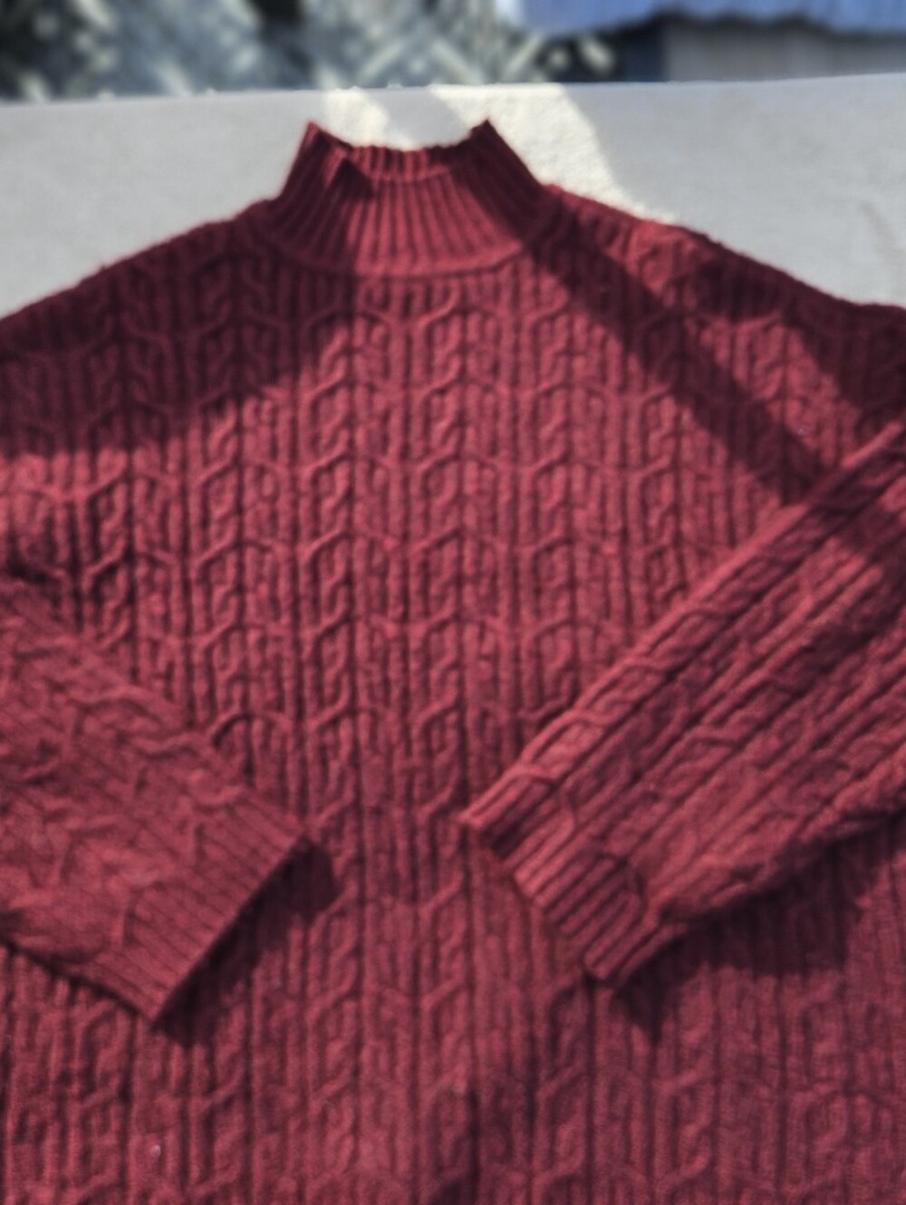 CYRUS Burgundy Cable-Knit Mock Neck Sweater - Size M
